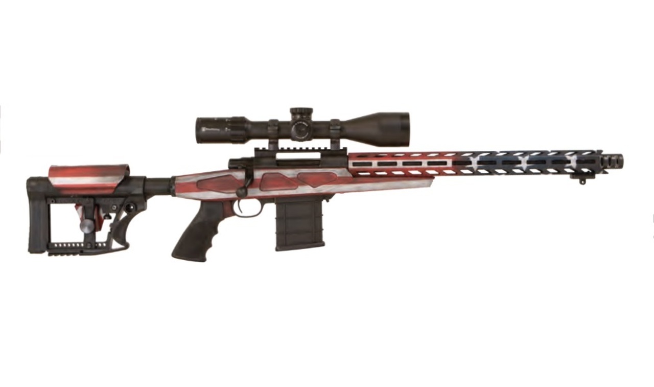 Howa APC Flag Chassis Rifle 308 Win Scope Combo, 16″ Threaded Barrel, 4-16x50mm Nikko Stirling Scope, Flag Finish, 10rd