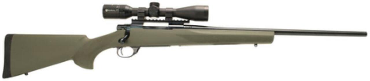 Howa/Hogue Package 6.5mm Creedmoor 22″ Barrel Blue Finish Hogue Overmolded Stock Green Finish Nikko Stirling Panamax 3-9x40mm Riflescope With Rings/Base 5rd