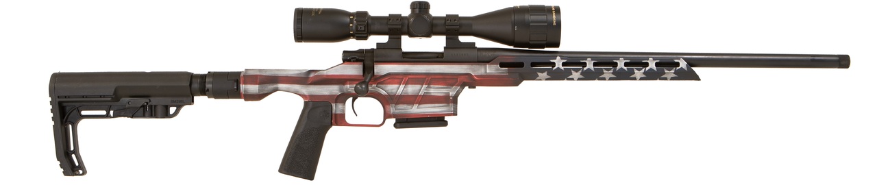 Howa Mini EXCL Lite 7.62x39mm, 20″ TB, GamePro Scope, Folding HTI Stock, American Flag Cerakote, 5rd
