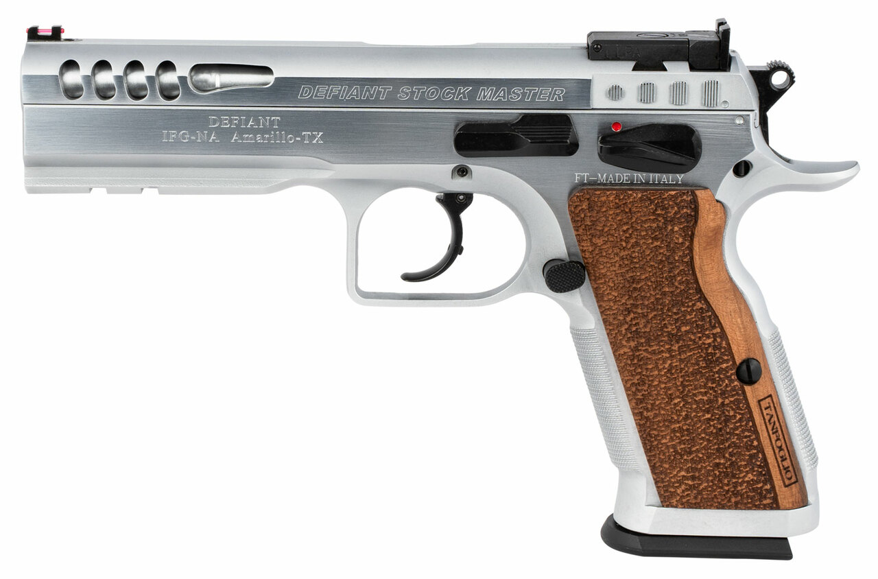 IFG Defiant Stock Master Large 9mm, 4.75″ Barrel, Chrome, Hard Wood Grip, 17rd