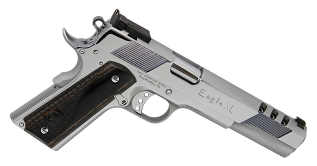 Iver Johnson 1911 Eagle XL Long Slide 70 Series 45 ACP, 6″ Barrel, Walnut Grip, Chrome Steel Frame, Chrome Slide, 8rd