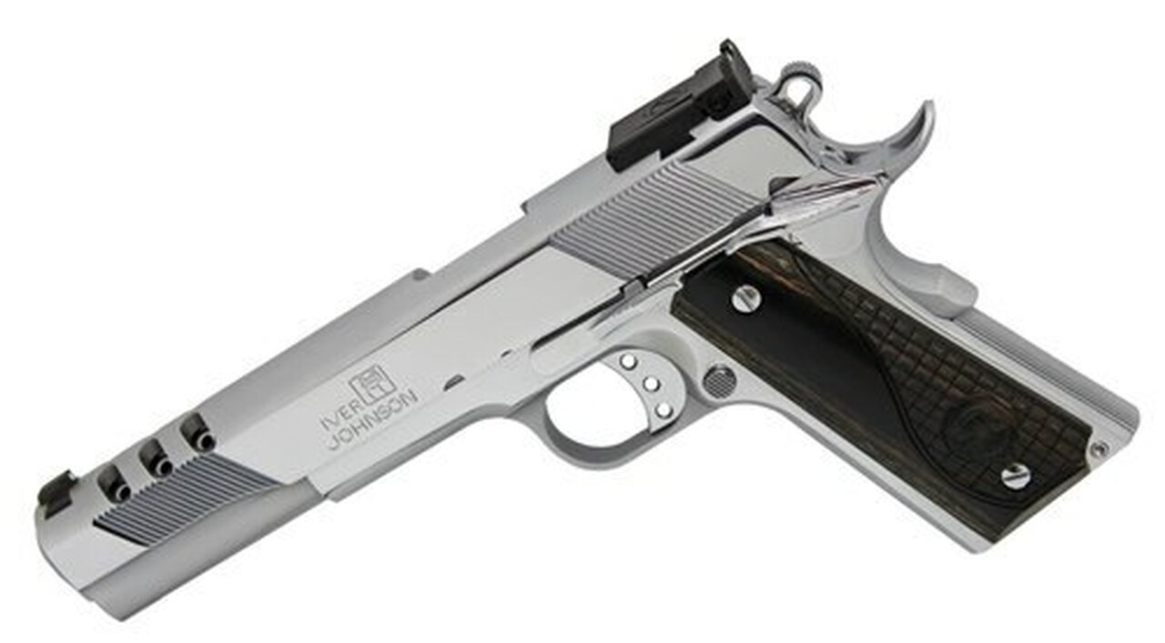 Iver Johnson 1911 Eagle XL Long Slide 70 Series 45 ACP, 6″ Barrel, Walnut Grip, Chrome Steel Frame, Chrome Slide, 8rd