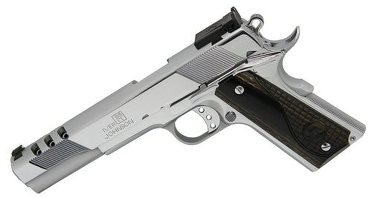 Iver Johnson 1911 Eagle XLC Ported 45 ACP, 6″, High Polished Chrome, Ported Long Slide, Diamondwood Walnut Grip, 8rd