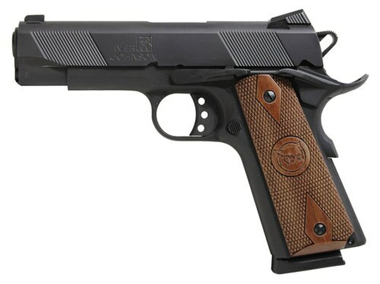 Iver Johnson 1911 Hawk, 45 ACP, 5″, 8rd, Walnut Grips, Black