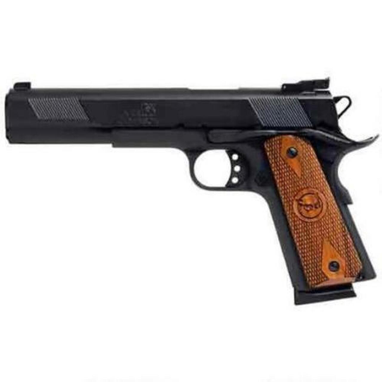 Iver Johnson 1911A1, 45 ACP, 6″, 8rd, Blued/Walnut Grips