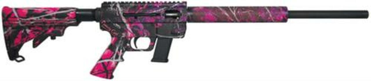 Just Right Carbine Takedown 9mm 17″ Threaded Barrel Collapsible M4 Stock Muddy Girl Finish Quad Rail Forend 17rd Glock or Glock Style Magazine