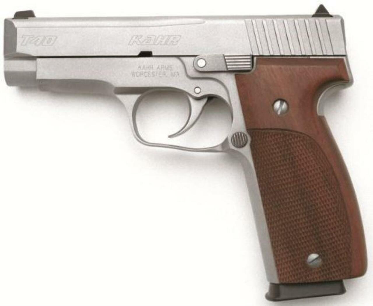 Kahr KT40 .40 SW 4″ Barrel Adjustable Sights Matte SS Slide Wood Hogue Grips 7 Round