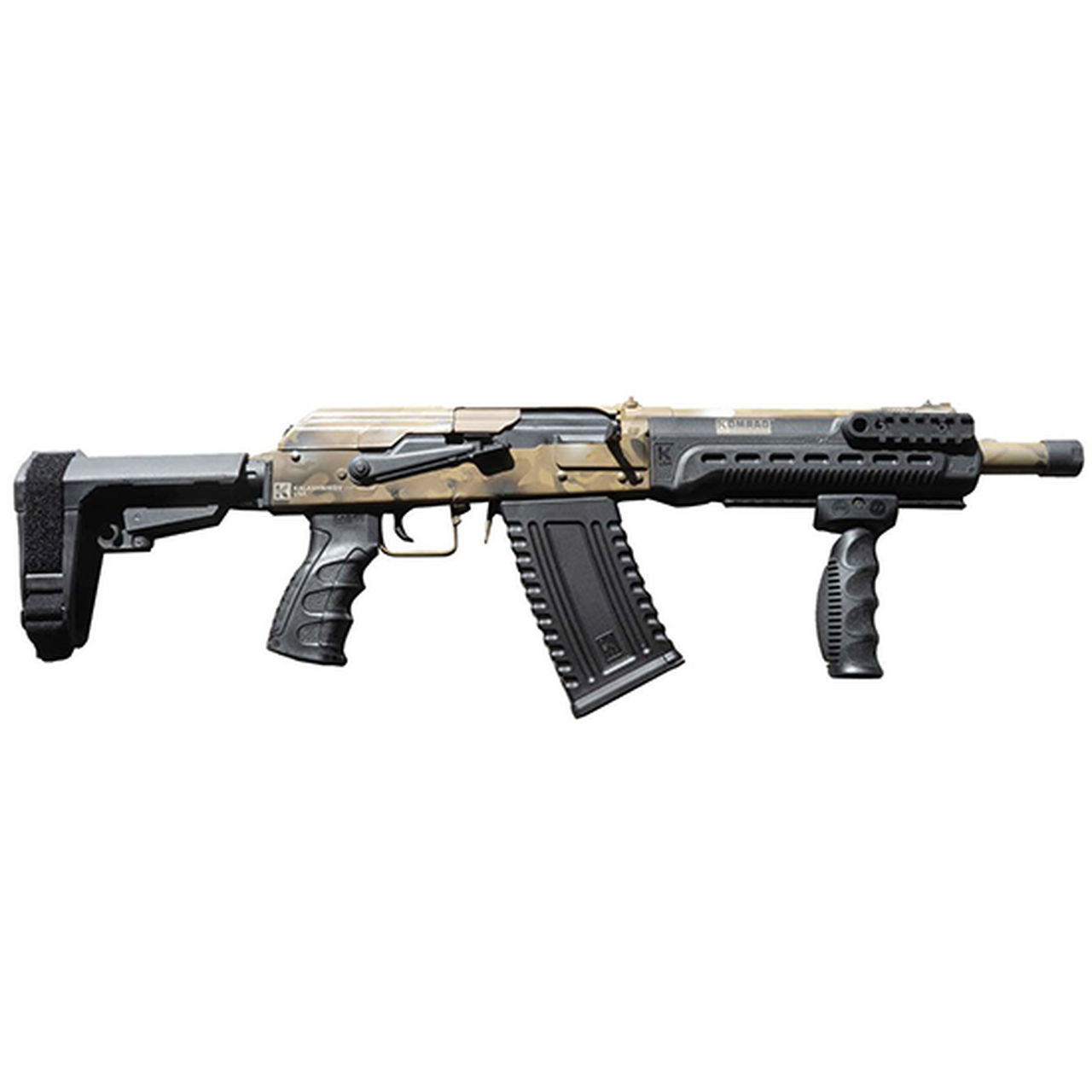 Kalashnikov USA Komrad Camo 12 Ga, 12.50″ Barrel, 3″ Chamber, SB Tactical SBA3 Pistol Brace, 5rd