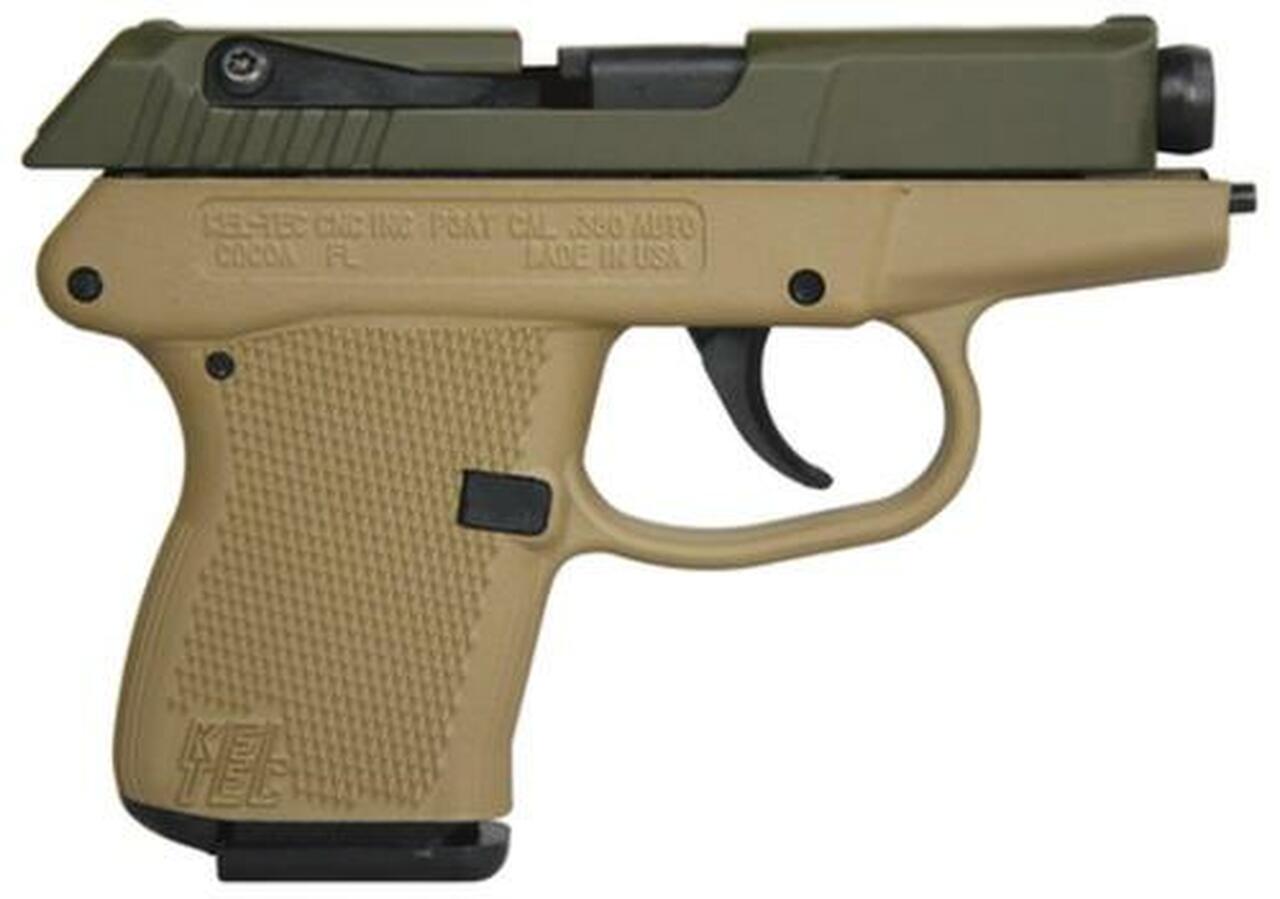 Kel-Tec P-3AT .380 ACP 2.76″ Barrel Cerakote Olive Drab Green Slide Cerakote Tan Grip/Frame Double Action Only 6rd