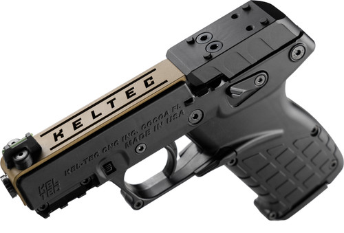 Kel-Tec P17 Sports South Exclusive 22 LR, 3.8″ Threaded Barrel, Black, Exclusive Tan Optic Ready Slide, 16rd