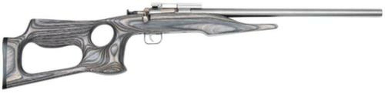 Keystone Davey Crickett Chipmunk 22LR 16″ Bull Barrel SS Finish Barracuda Style Black Laminated Thumbhole Stock