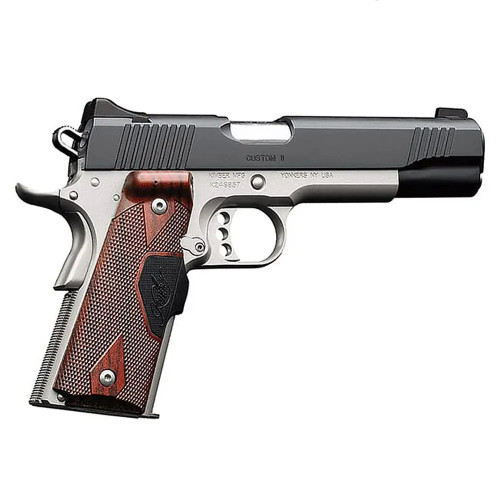 Kimber Custom II Two-Tone 45 ACP, 5″ Barrel, Silver Frame, Black Slide, Crimson Trace Laser Grip, 7rd
