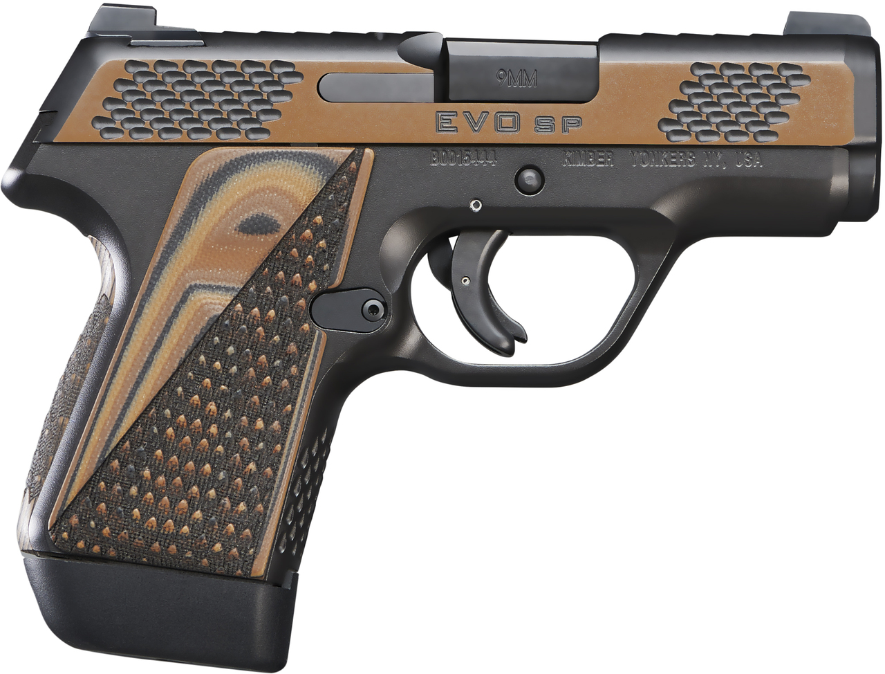 Kimber EVO SP Raptor 9mm, 3″ Barrel, KimPro II/Tru-Tan, Blk/Tan G10 Grips, 7rd