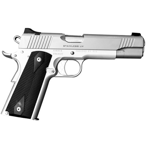 Kimber Stainless LW 1911 45 ACP, 5″ Barrel, Silver, Black Rubber Grips, 7rd