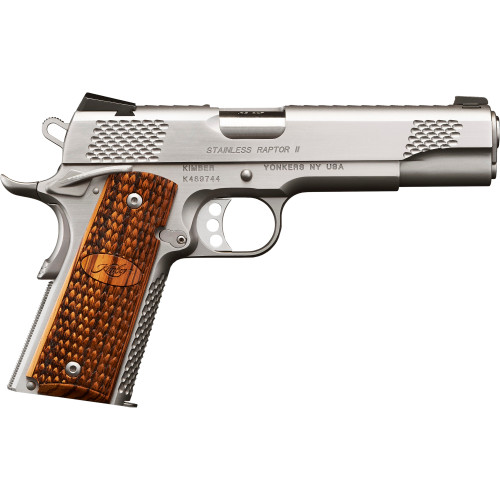 Kimber Stainless Raptor II 10mm, 5″ Barrel, Silver, Wood Grips, 8rd