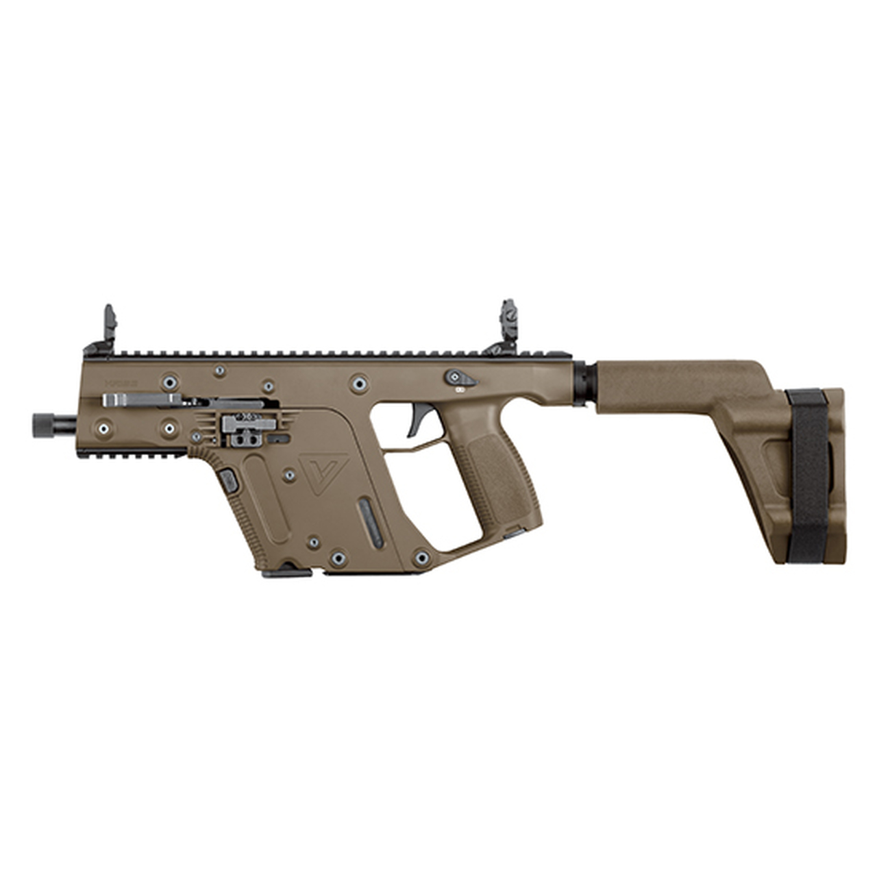 Kriss Vector Gen II SDP SB 9mm, 5.5″ Threaded Barrel, Flat Dark Earth, SBX-K Brace, Flip Up Sights, 17rd