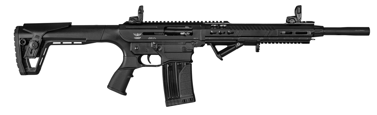 Landor Arms AR-12 12 Ga, 18.5″ Barrel, 3″, Flip-Up Sights, Black, 5rd