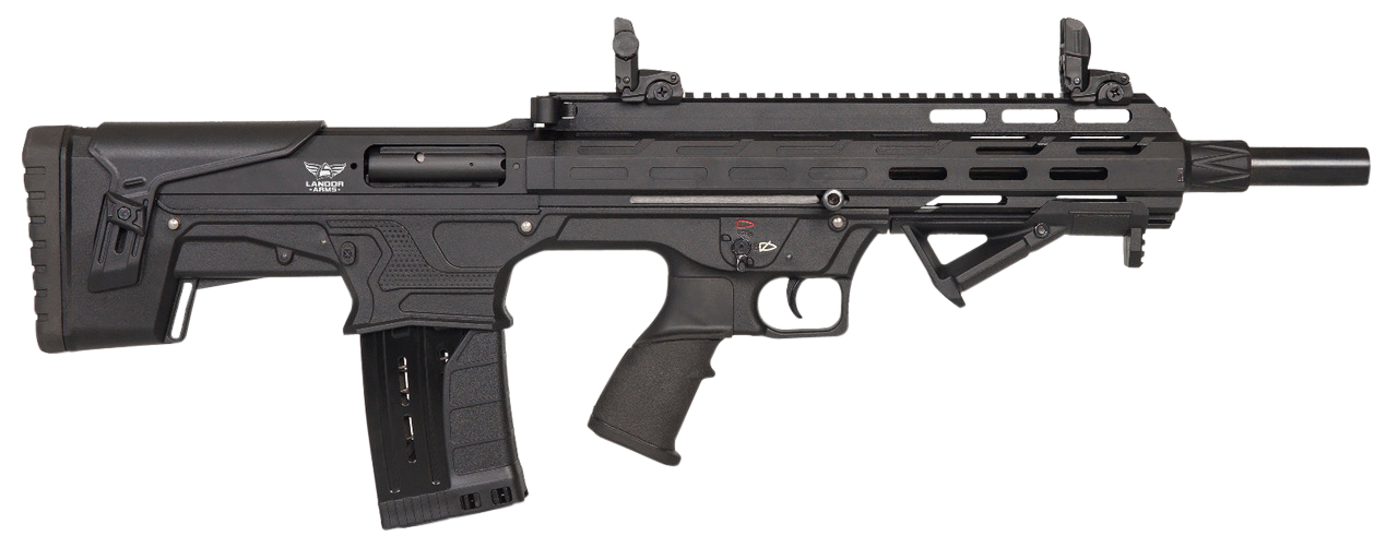 Landor Arms Bullpup 12 Ga 3″, 18.5″ Barrel, Black, Fixed Bullpup Stock, Flip Sights