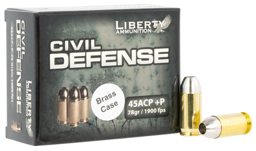 Liberty Ammunition Civil Defense 45 ACP +P, 78gr, LFFHP, Brass Case, 20Bx/50Cs