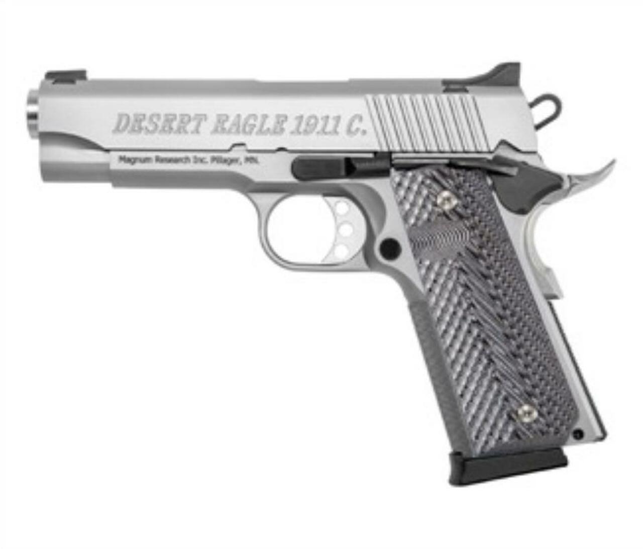Magnum Research Desert Eagle 1911 C Model 45 ACP 4.3″ Barrel Stainless Steel Finish Double Diamond Checkered Wood Grips 8rd