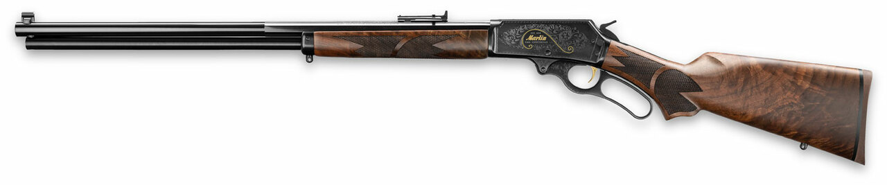 Marlin 1895 444 Marlin 150 Year Anniversary Edition, Engraving Gold Inlay, C-Grade Walnut Pistol S-Grip Stock, 24″ Half Octagon/Halfrd Barrel, Skinner Ladder Sights