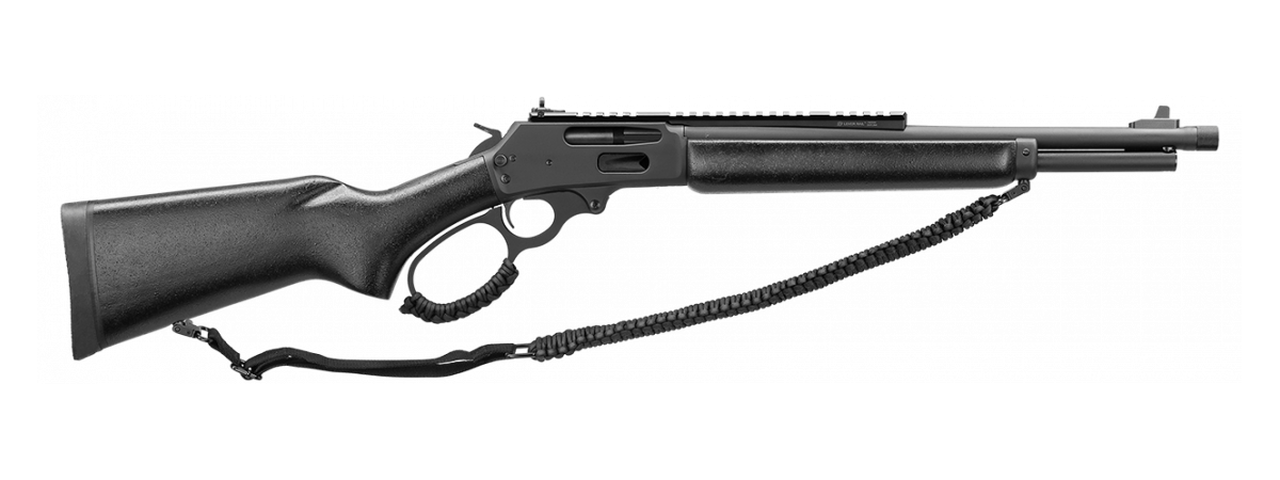 Marlin 1895 Dark, Lever Action, 444 Marlin, 16.25″ Threaded Barrel, Black Matte Parkerized Finish, Black Webbed Harwood Stock, Big Loop Lever Right Hand, 5Rd, XS Lever Rail With Ghost Ring Sight