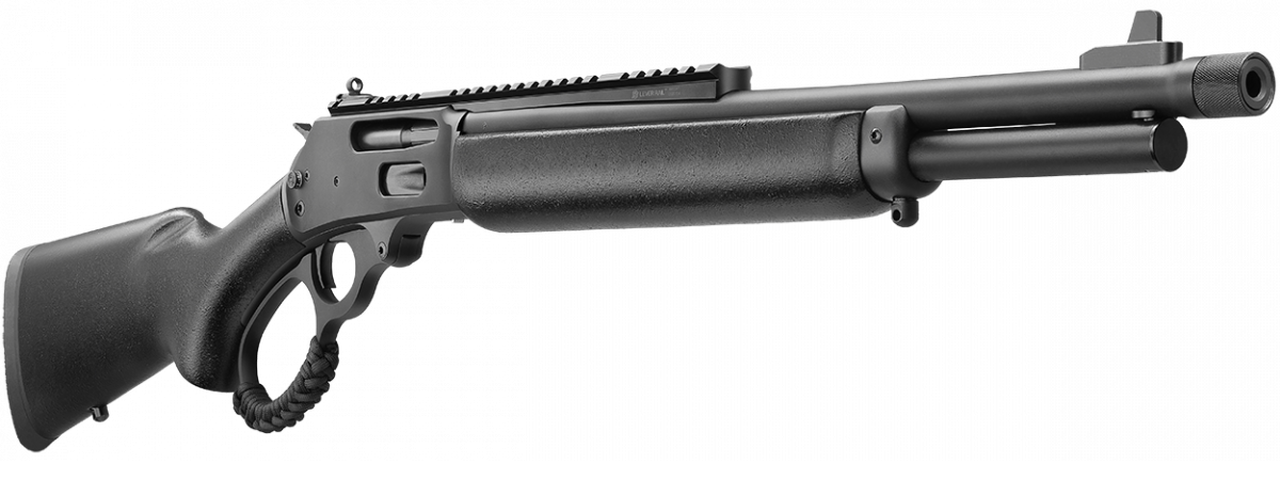 Marlin 1895 Dark, Lever Action, 444 Marlin, 16.25″ Threaded Barrel, Black Matte Parkerized Finish, Black Webbed Harwood Stock, Big Loop Lever Right Hand, 5Rd, XS Lever Rail With Ghost Ring Sight