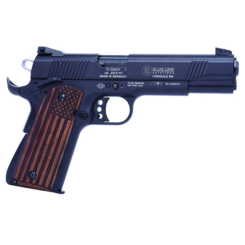 Mauser Rimfire 1911 22 LR, 5″ Barrel, Black, Wood Flag Grip, 10rd