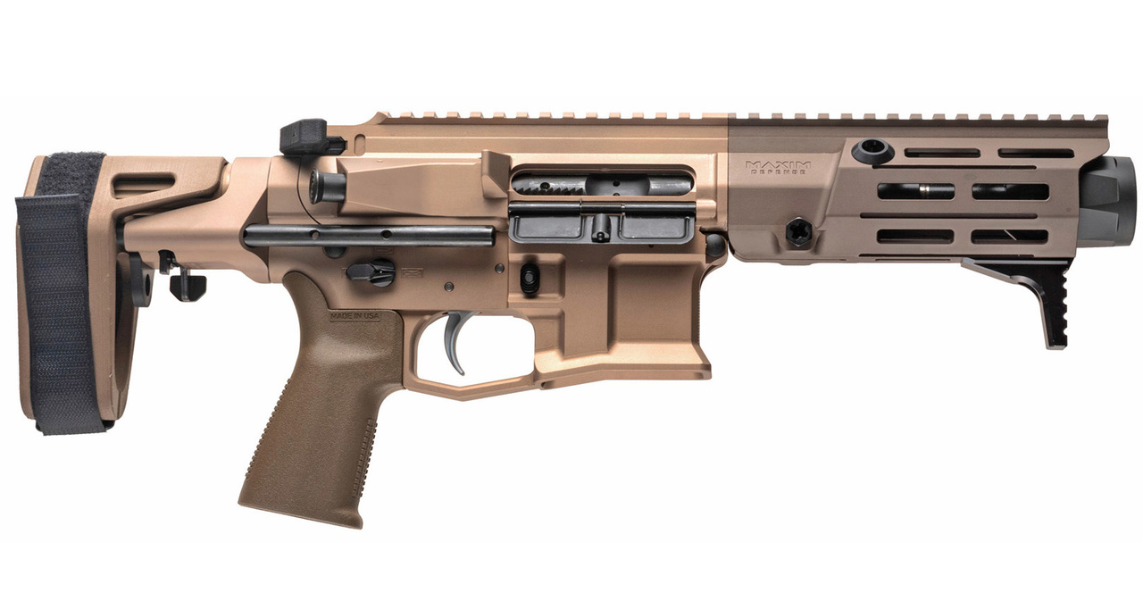 Maxim PDX AR-15 Pistol 5.56/223, 5.5″ Barrel, Hate Brake, Flat Dark Earth, PDW Brace, 20rd Mag