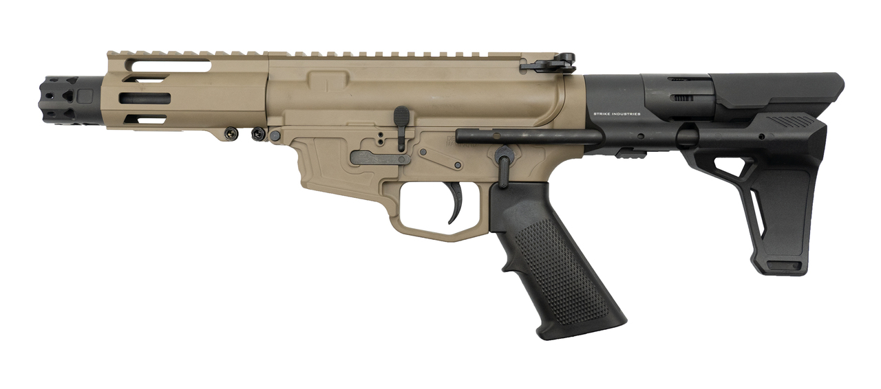 MCM DS9-S 9mm, 5″ Barrel, MP5 Mag, FDE Cerakote, Strike Ind. PDW Brace