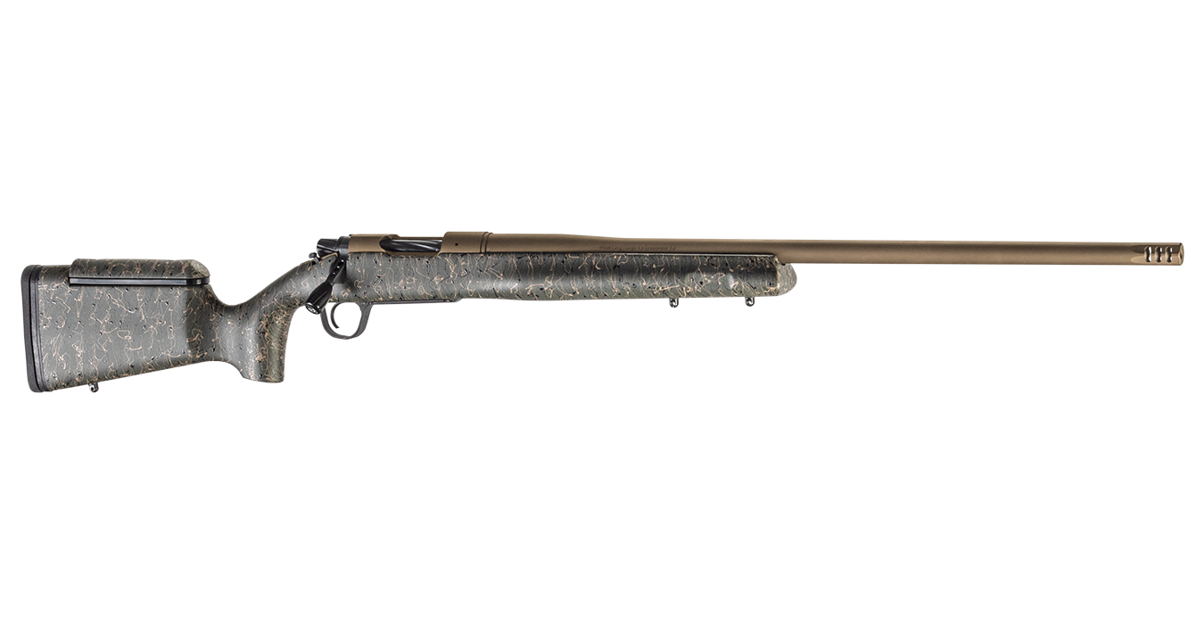 Mesa Long Range 300 Win Mag Bolt-Action Rifle with Green/Black/Tan Stock and Bronze Cerakote Finish