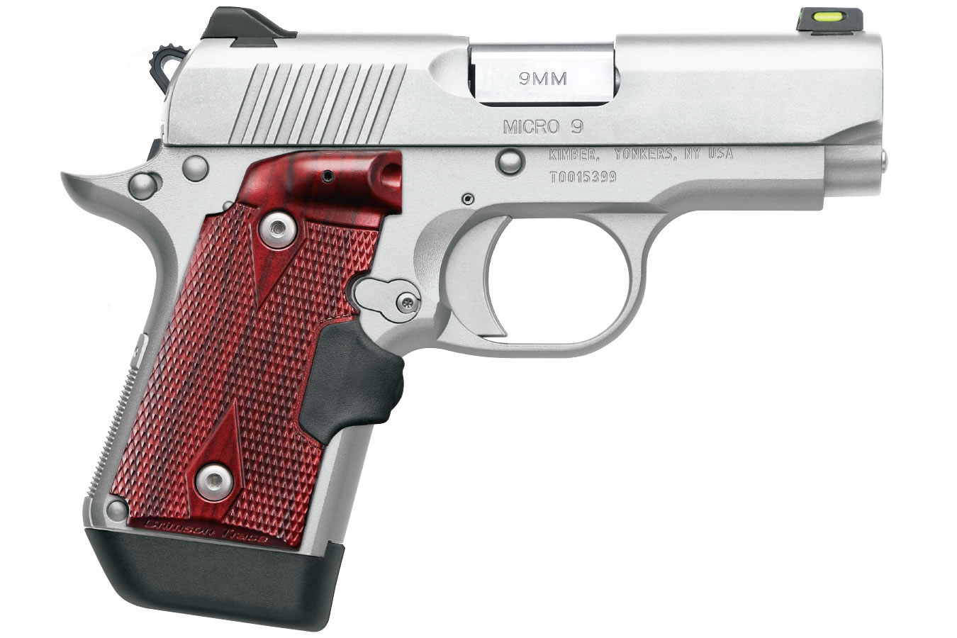 Micro 9 Stainless 9mm with Rosewood Crimson Trace Lasergrips and Green Fiber Opt