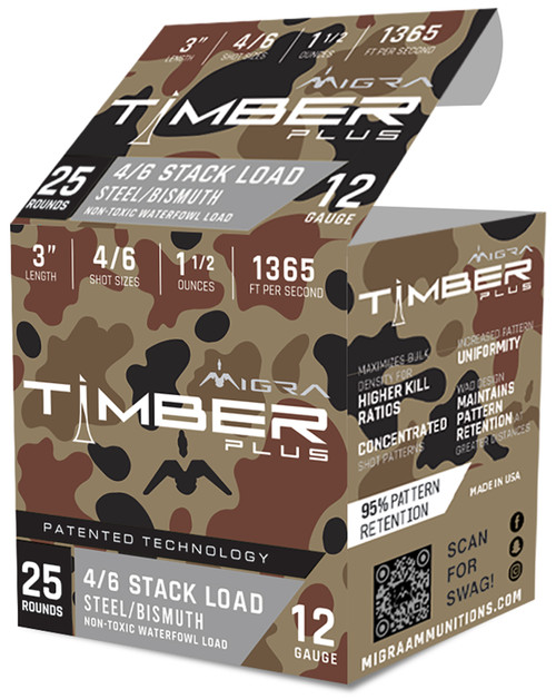 Migra Combinational 12 Ga, 3″, 1.5 oz, 4/6 Steel/Bismuth Shot, 25rd Box