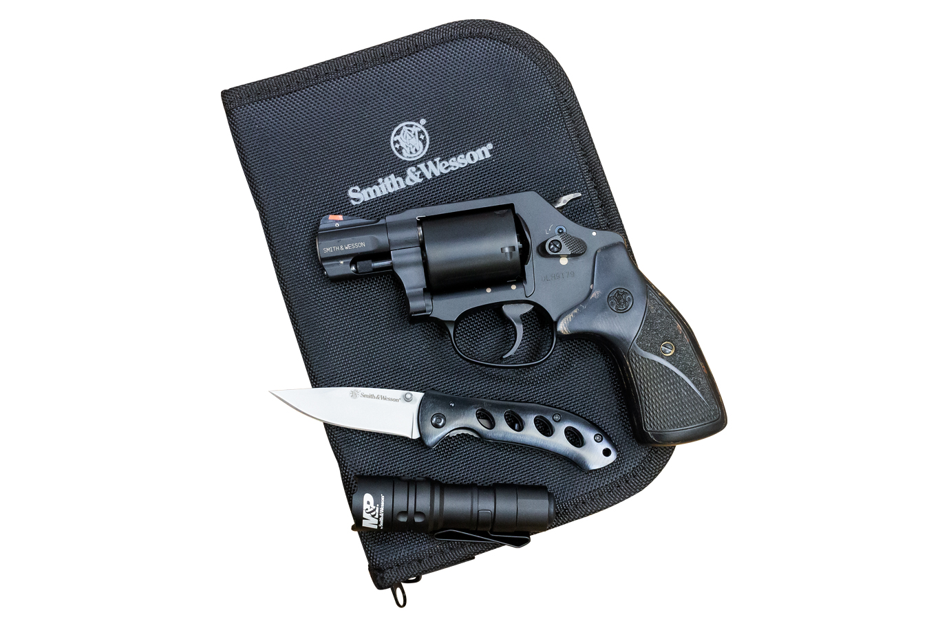 Model 360 357 Magnum Revolver EDC Kit with Silver/Black Wood Grips