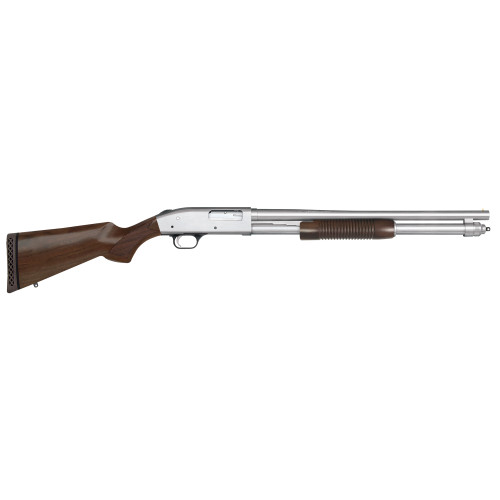 Mossberg 590 Security 12 Ga, 3″ Chamber 20″ Barrel, Chrome Barrel/Rec, Walnut Furniture, 8rd