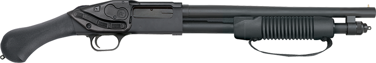 Mossberg 590 Shockwave, 20 Ga, 3″ Chamber, 14″ Cylinder Barrel, Black, Synthetic, 6Rd, Bead Sight, Crimson Trace Laser Saddle, Non-NFA Firearms Due to 26.5″ Overall Length