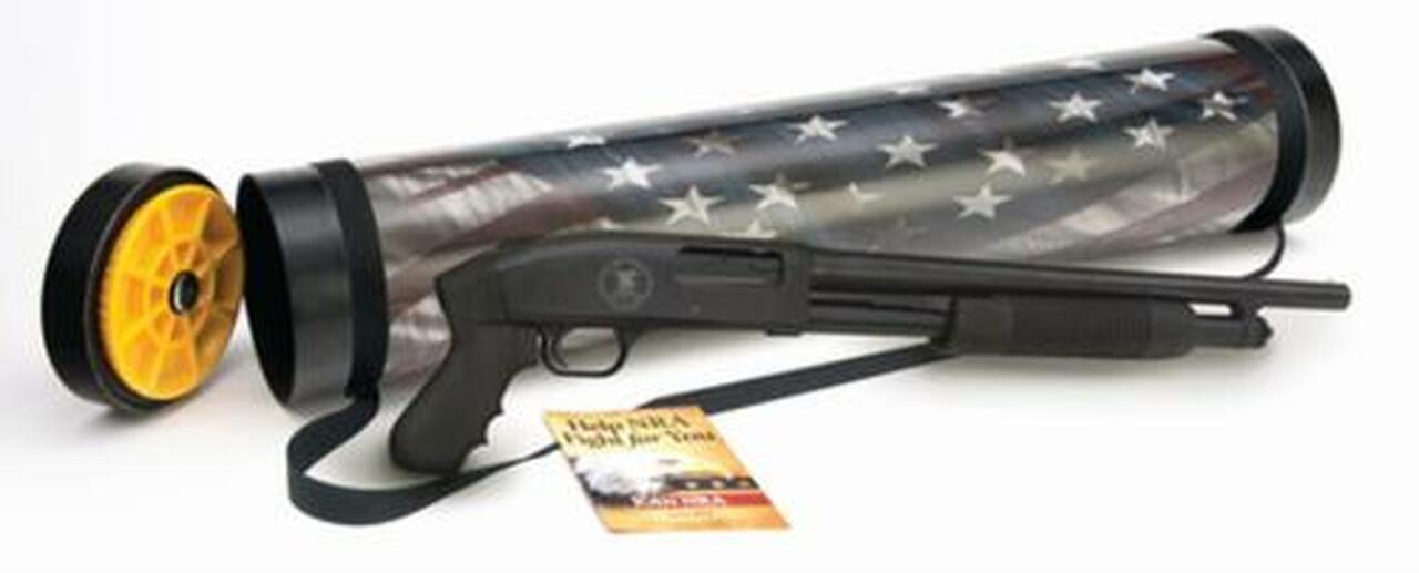 Mossberg Just In Case M500 Patriot 12 Ga 18.5″ Barrel 3″ Chamber NRA Logo Engraving on Receiver Full Color U.S.Flag/2nd Amendment Graphics on Tube 5rd