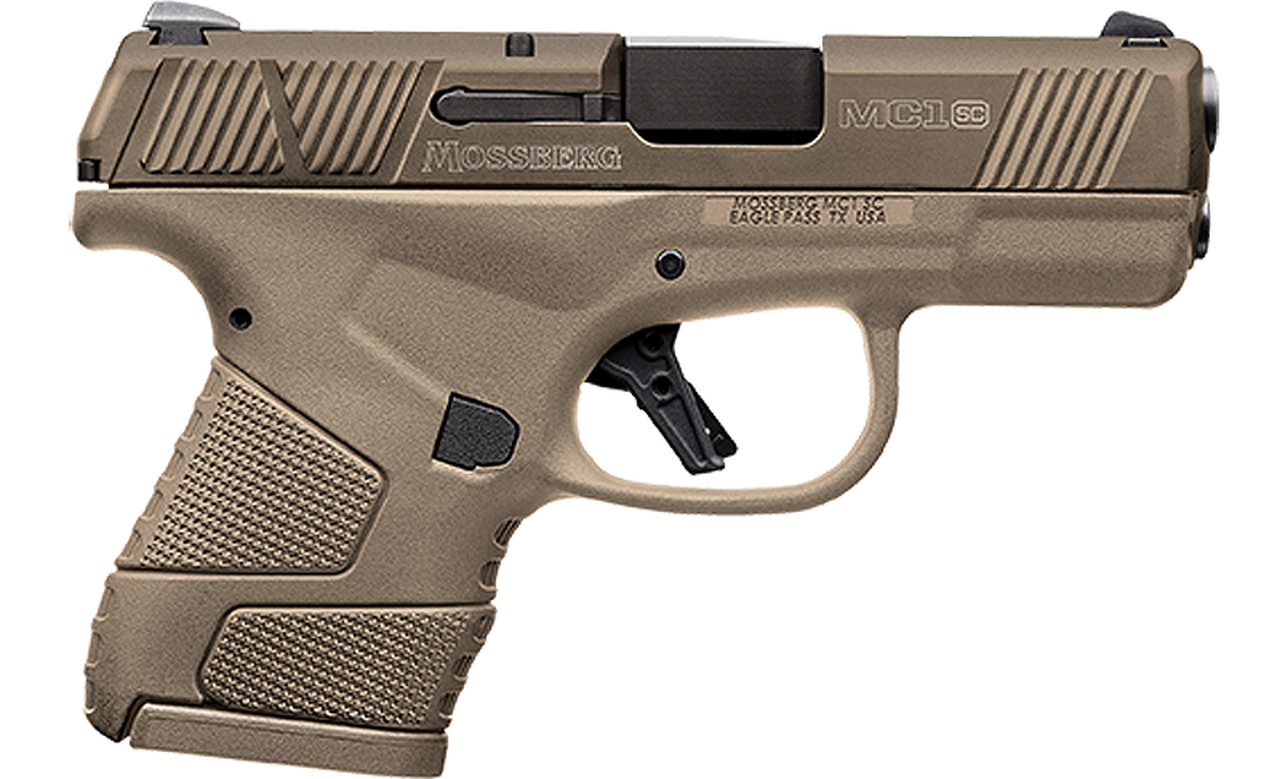 Mossberg MC1 Sub-Compact, Striker Fired, 9mm, 3.4″ Barrel, Flat Dark Earth, 1-6Rd, 1-7Rd Mag, Ambi Non-Manual Safety, 3 Dot Sight