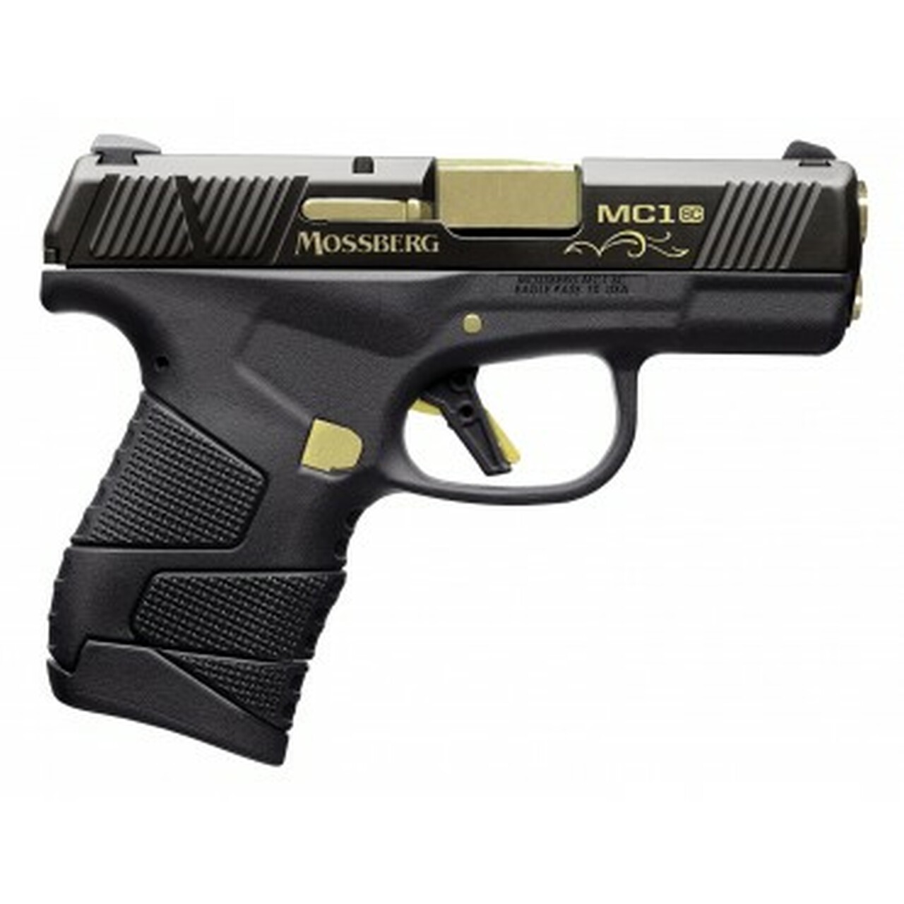 Mossberg MC1sc Centennial 9mm, 3.4″ Barrel W/24kt Plating, Black DLC, 6rd/7rd