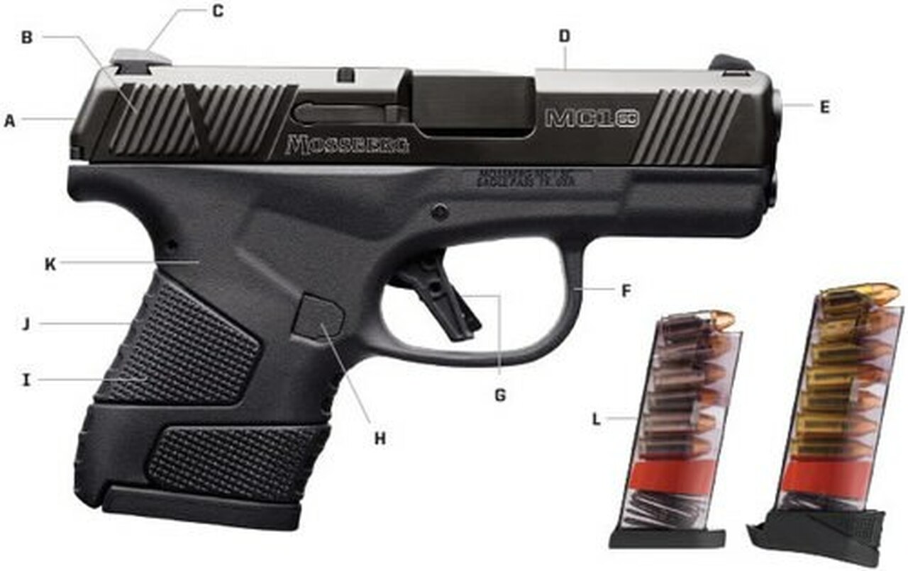 Mossberg MC1sc Sub-Compact 9MM, 3.4″ Barrel, Polymer Frame, Night Sighst, No Manual Safety, 1-6Rd & 1-7Rd Mag