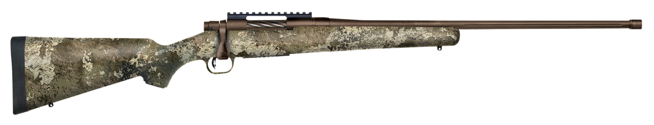 Mossberg Patriot, Predator, Bolt Action, 6.5 PRC, 24″ Fluted Threaded Barrel, Brown Finish, Syntheic Strata Camo Stock, Adj. Trigger, Picatinny, Oversized Handle, Box Magazine, 5rd