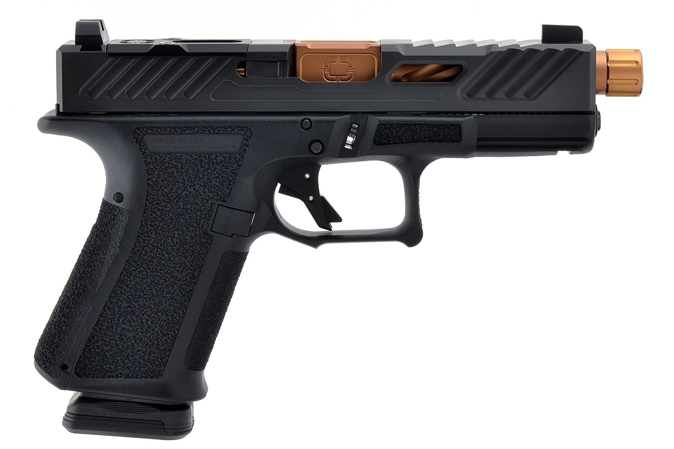 MR918 Elite 9mm Black Optics Ready Pistol with Spiral Fluted Bronze Threaded Bar