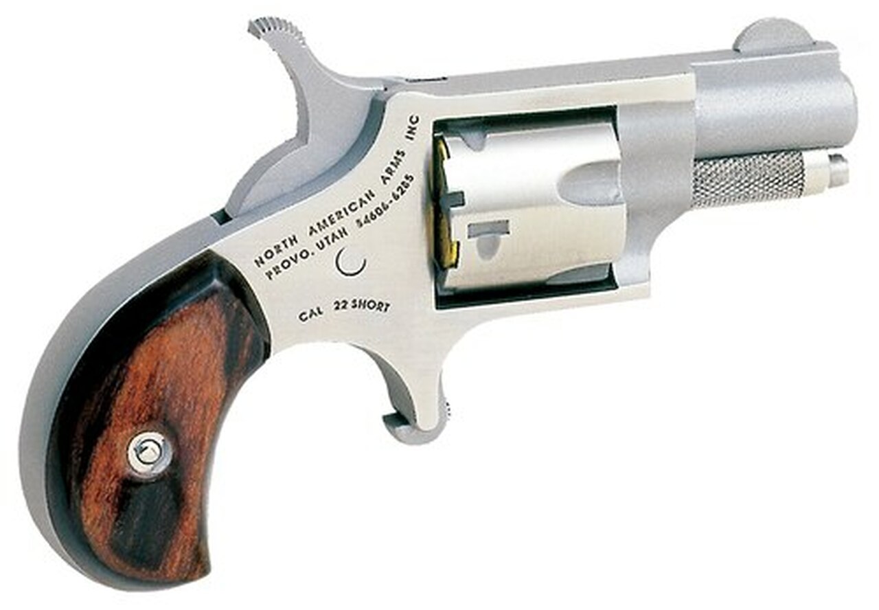 NAA 22 Short Mini-Revolver 1.12″ Barrel 5rd Rosewood Grip SS