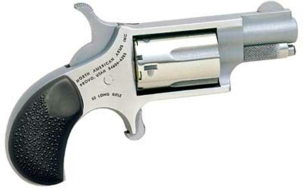 NAA, Mini Revolver 22LR, 1.625″ Barrel, Stainless Finish, Checkered Rubber Grips, 5Rd