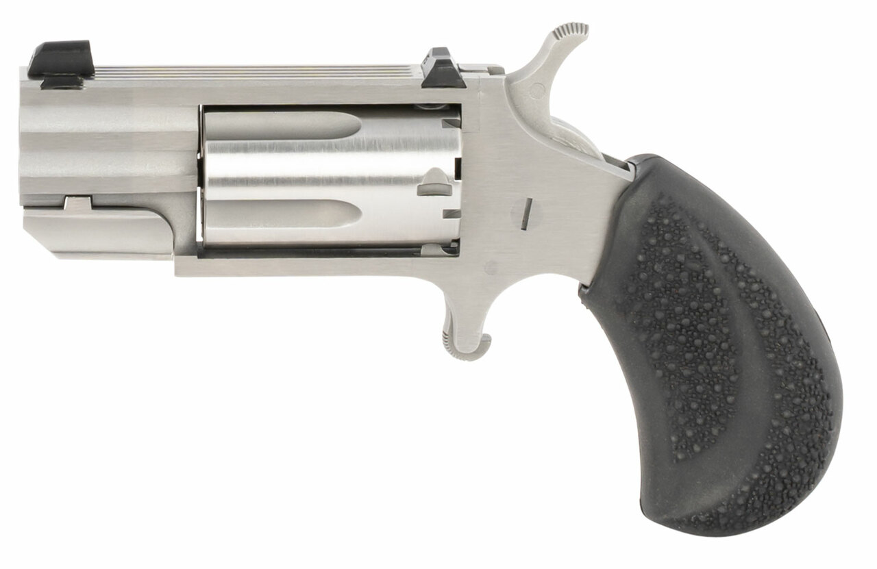 NAA Pug 22 LR,22 Mag 5rd 1″ Stainless Steel Black Rubber Grip White-Dot Sights