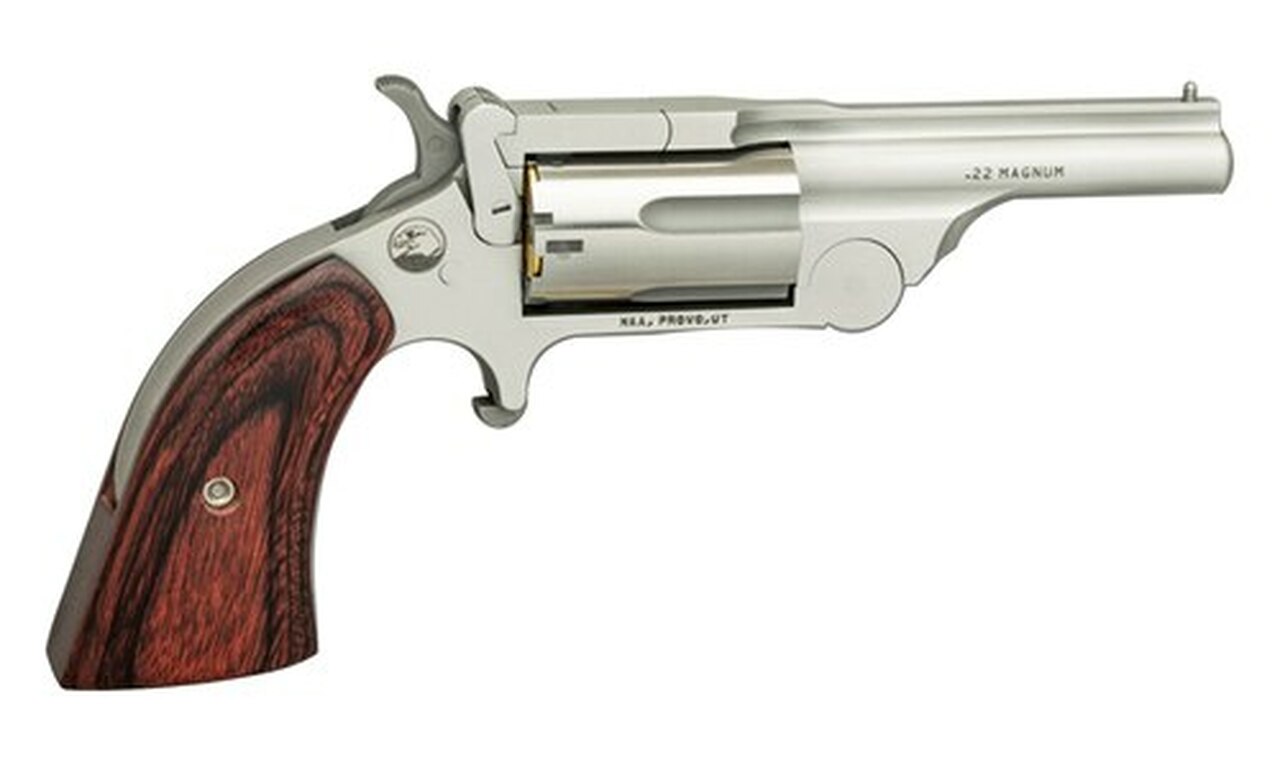 NAA Ranger II .22 WMR, 1.63″ Barrel, Rosewood Bird’s Head Grips, Chrome, 5rd