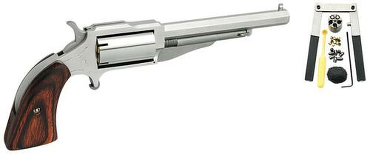 NAA Revolver Single 22 Black Powder Barrel 4″ Wood Stock 5 Shot
