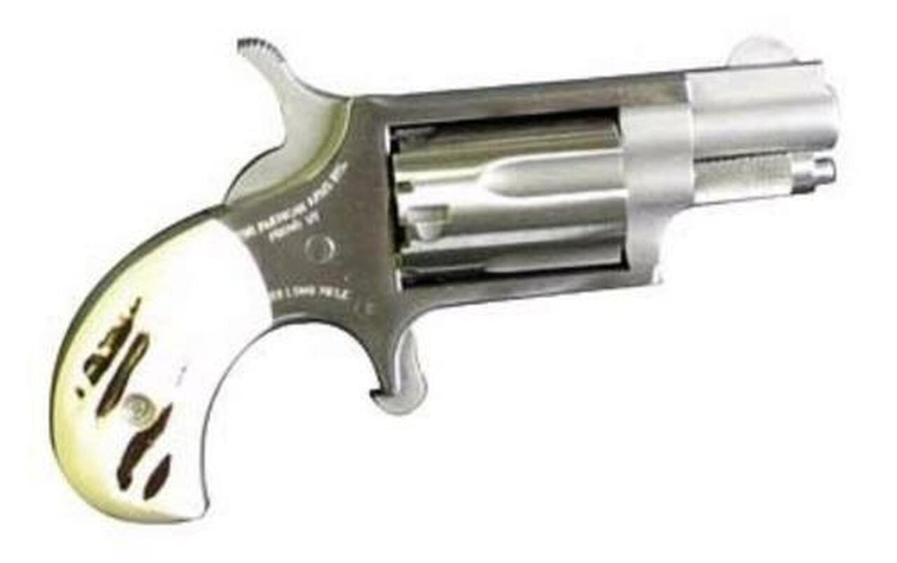North American Arms Mini Revolver 22LR, 1.125″ Barrel, SS Finish, Imitation Stag Grips 5Rd