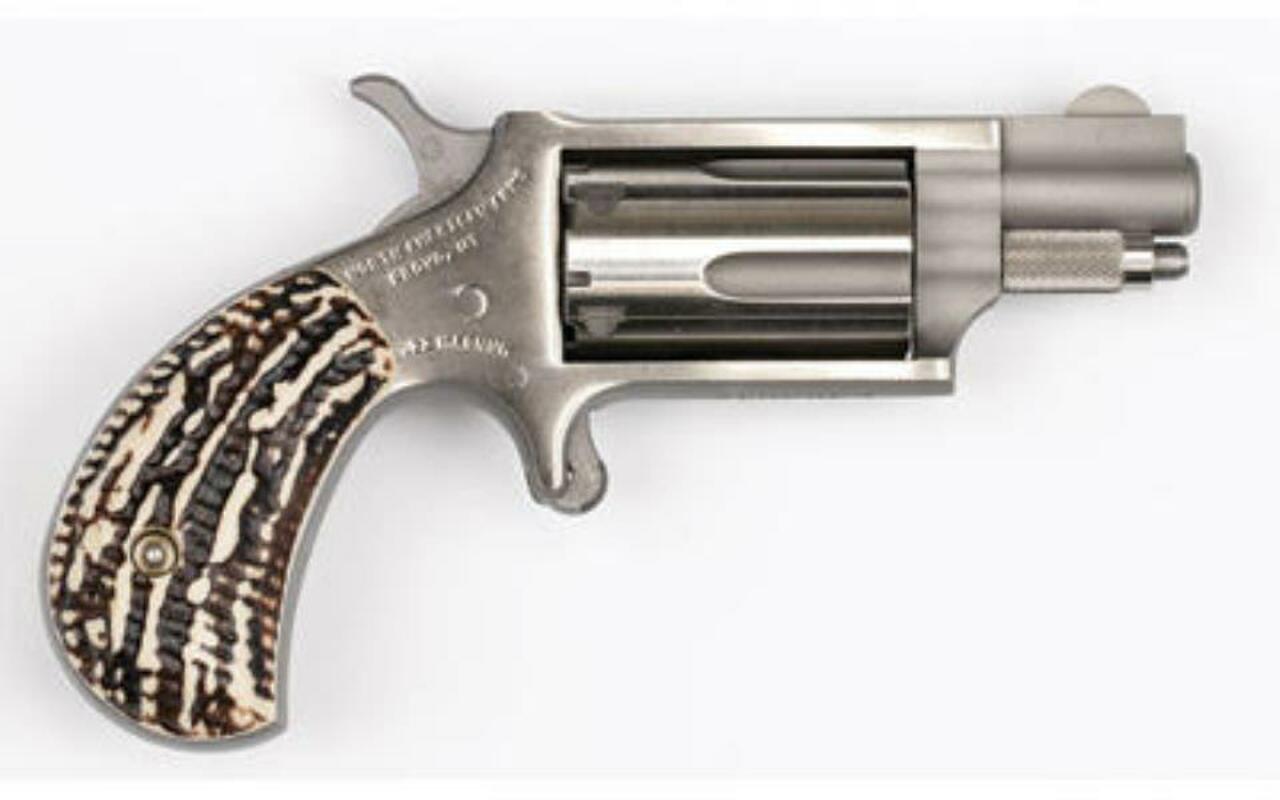 North American Arms NAA, Mini Revolver 22WMR, 1.125″ Barrel, SS Stag Grips, 5Rd