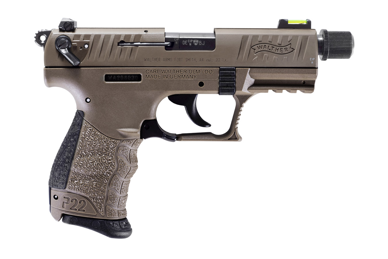 P22Q 22 LR Rimfire Pistol with Flat Dark Earth Finish and Threaded Barrel